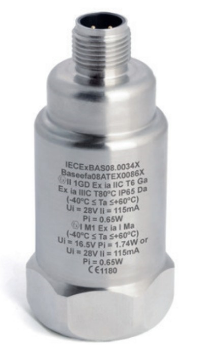 CMCP422AT-M12-IS — 本安型 4–20 mA 传感器，顶部出线，M12 连接器